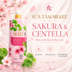 Silkeu Tắm Hương hoa 1000ml (  Hoa Anh Đào và Rau má )